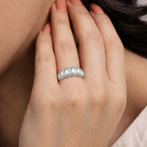 Picture of 925 Silver Textured CZ Band Ring