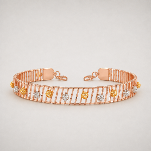 Picture of 925 Sterling Silver Rose Gold Flexible Ball Mesh Bracelet