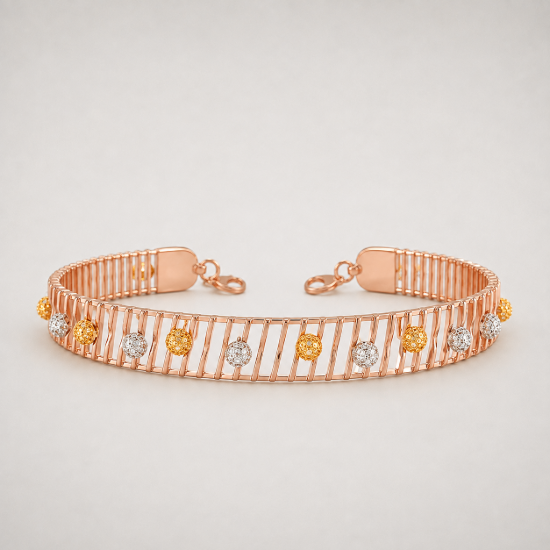 Picture of 925 Sterling Silver Rose Gold Flexible Ball Mesh Bracelet
