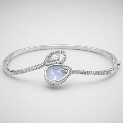 Picture of 925 Sterling Silver Blue Teardrop CZ Bangle Bracelet