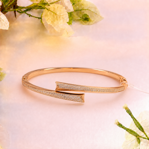 Picture of 925 Sterling Silver Rose Gold Pave Bar Bangle