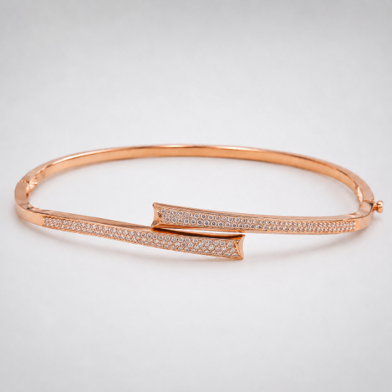 Picture of 925 Sterling Silver Rose Gold Pave Bar Bangle