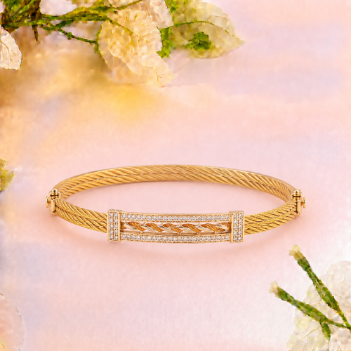 Picture of 925 Silver Gold Rope CZ Bangle
