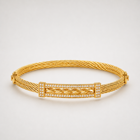 Picture of 925 Silver Gold Rope CZ Bangle