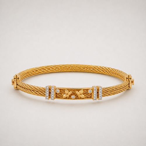 Picture of 925 Silver Gold Floral Rope Bangle
