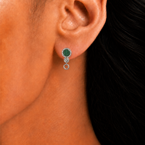 Picture of 925 Silver Green Malachite Circle Stud Earrings