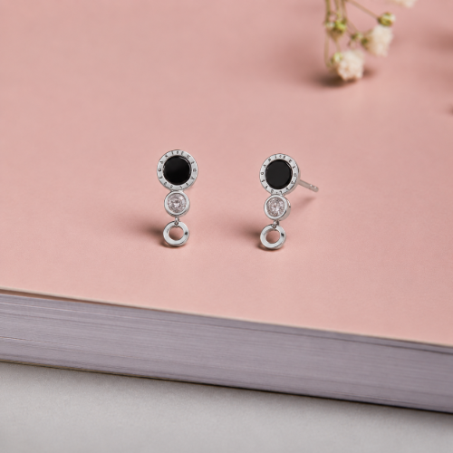 Picture of 925 Silver Black Onyx Circle Stud Earrings