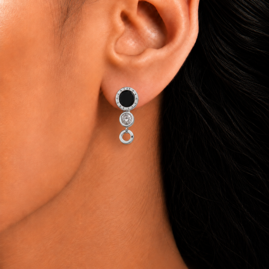 Picture of 925 Silver Black Onyx Circle Stud Earrings