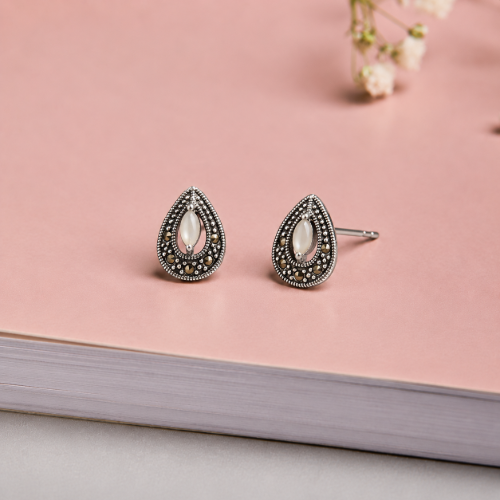 Picture of 925 Silver Vintage Marquise Stud Earrings