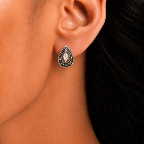 Picture of 925 Silver Vintage Marquise Stud Earrings
