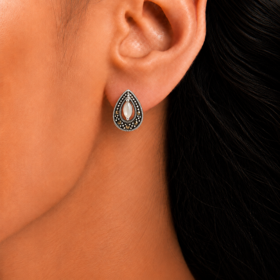 Picture of 925 Silver Vintage Marquise Stud Earrings
