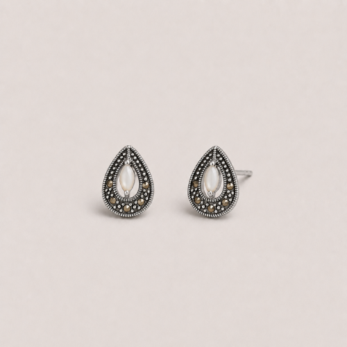 Picture of 925 Silver Vintage Marquise Stud Earrings
