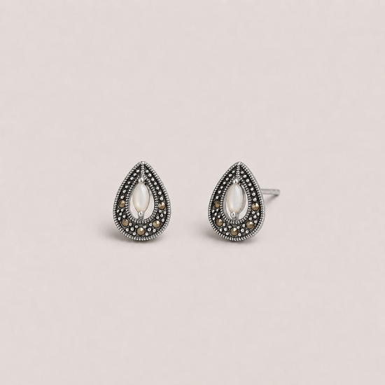 Picture of 925 Silver Vintage Marquise Stud Earrings