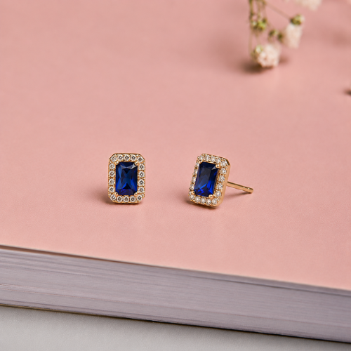 Picture of 925 Silver Blue Sapphire Stud Earrings