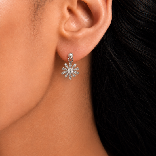 Picture of 925 Silver Snowflake Drop Stud Earrings