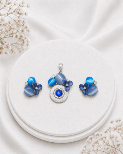 Picture of Blue Floral Pendant Set