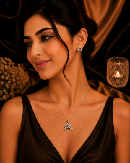 Picture of 925 Silver Crystal Rainbow Star Pendant & Earrings Set
