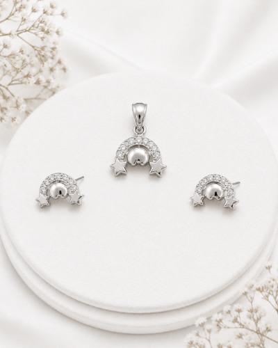 Picture of 925 Silver Crystal Rainbow Star Pendant & Earrings Set