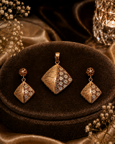 Picture of 925 Rose Gold Floral Diamond Pendant Set