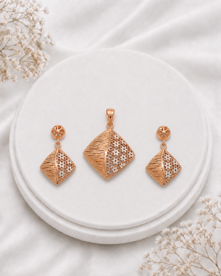 Picture of 925 Rose Gold Floral Diamond Pendant Set