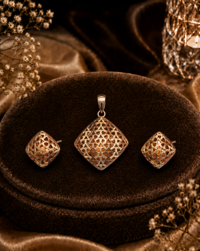 Picture of 925  Rose Gold Lattice Pendant Set