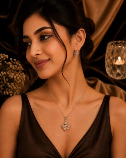 Picture of 925  Rose Gold Lattice Pendant Set