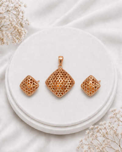 Picture of 925  Rose Gold Lattice Pendant Set