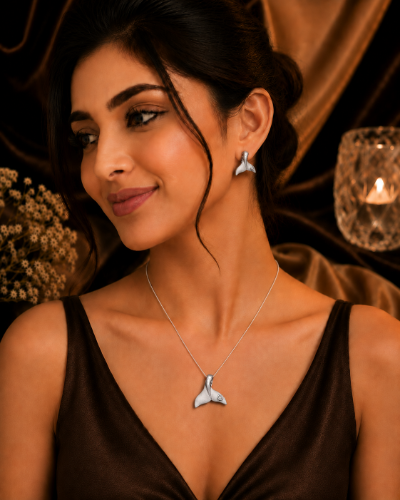 Picture of 925  Silver Whale Tail Pendant Set