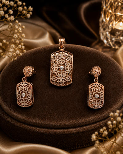Picture of 925  Rose Gold Filigree Pendant Set