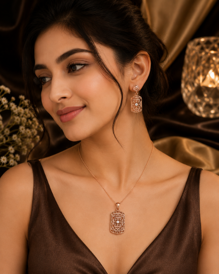 Picture of 925  Rose Gold Filigree Pendant Set