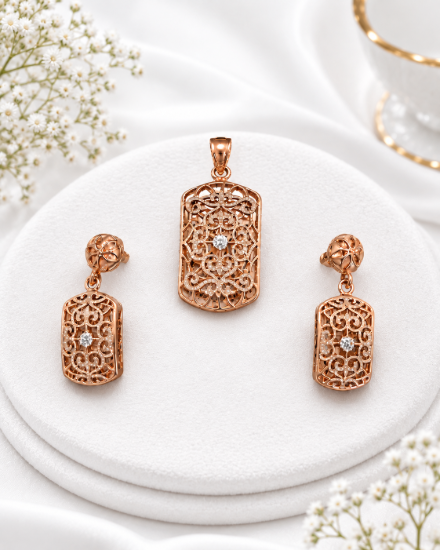 Picture of 925  Rose Gold Filigree Pendant Set