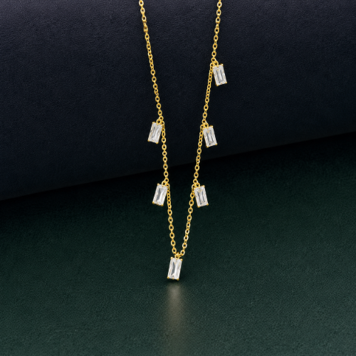 Picture of 925 Silver Baguette Drop Station Necklace