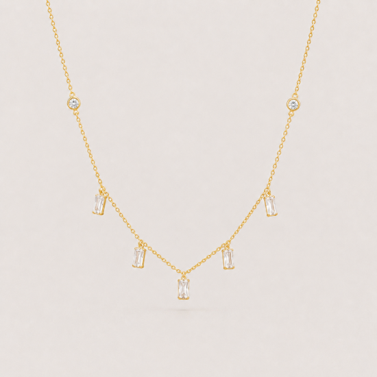 Picture of 925 Silver Baguette Drop Station Necklace