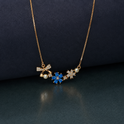 Picture of 925 Silver Blue Floral Pearl Necklace