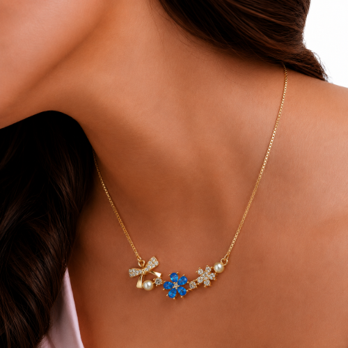 Picture of 925 Silver Blue Floral Pearl Necklace