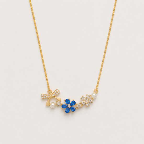 Picture of 925 Silver Blue Floral Pearl Necklace