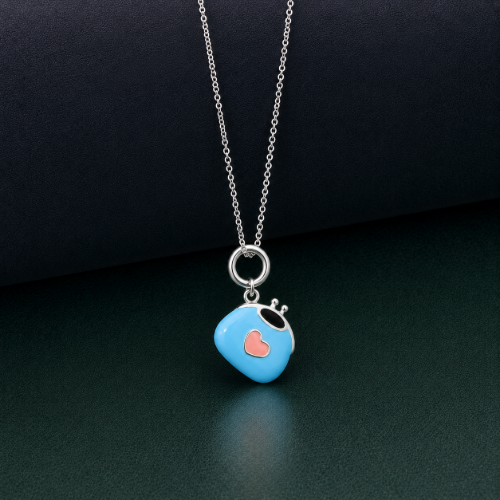 Picture of 925 Silver Blue Heart Charm Pendant Necklace