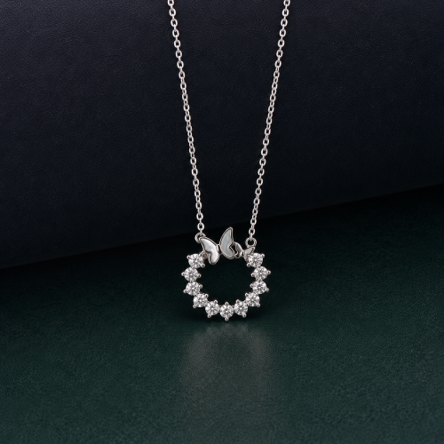 Picture of 925 Silver Butterfly Circle Pendant Necklace