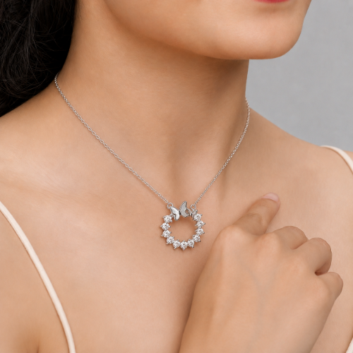 Picture of 925 Silver Butterfly Circle Pendant Necklace