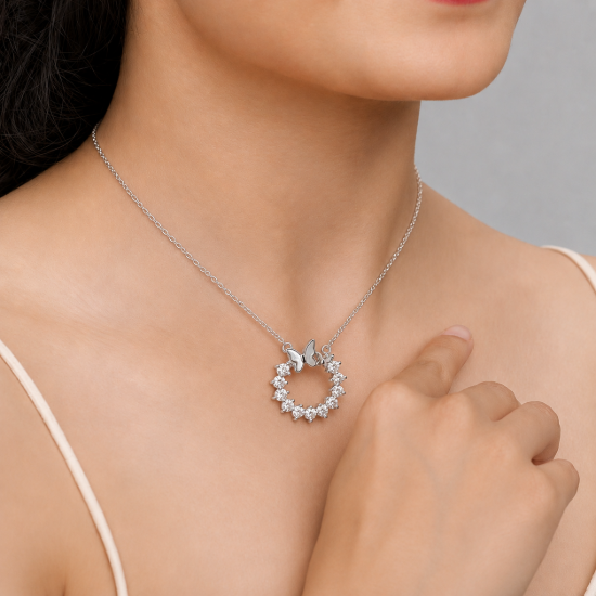 Picture of 925 Silver Butterfly Circle Pendant Necklace