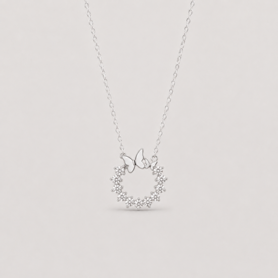 Picture of 925 Silver Butterfly Circle Pendant Necklace