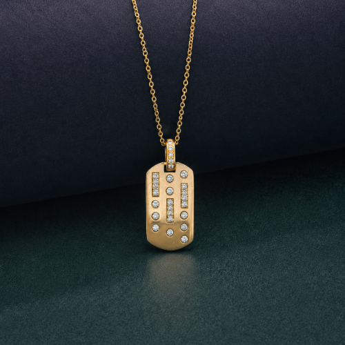 Picture of 925 Silver CZ Dog Tag Pendant Necklace