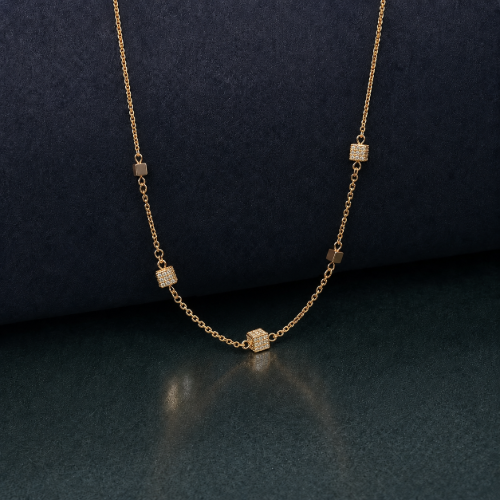 Picture of 925 Silver CZ Square Station Chain Necklace
