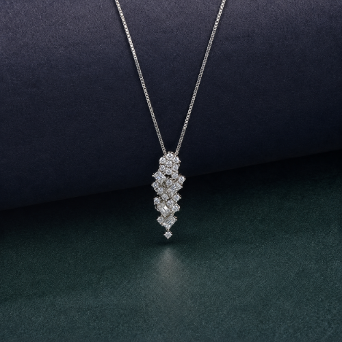 Picture of 925 Silver Diamond Cluster Pendant Necklace