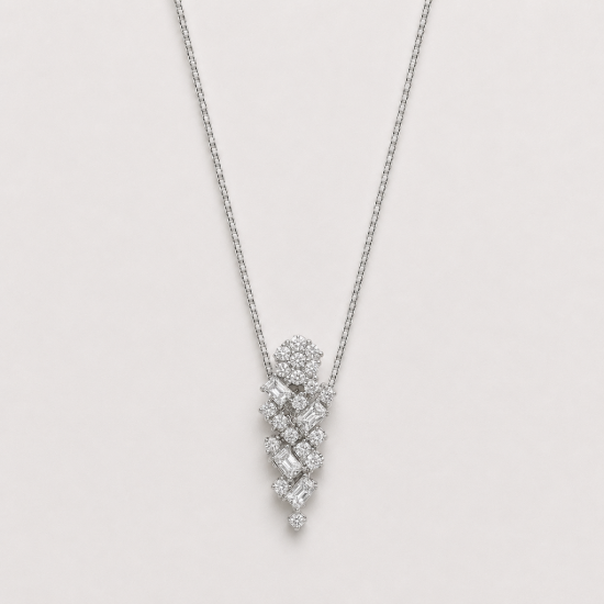 Picture of 925 Silver Diamond Cluster Pendant Necklace