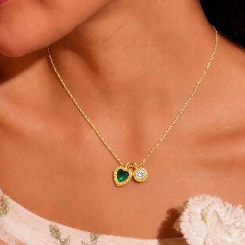 Picture of 925 Silver Emerald Heart Charm Necklace