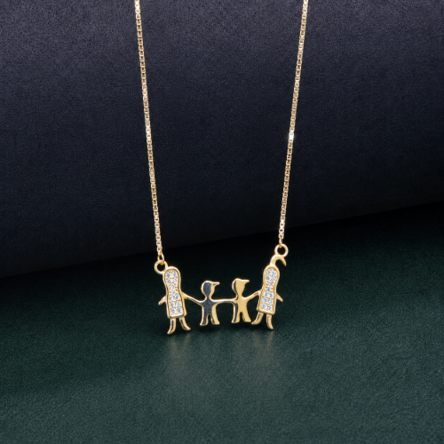 Picture of 925 Silver Family Pendant Necklace (Gold Finish)