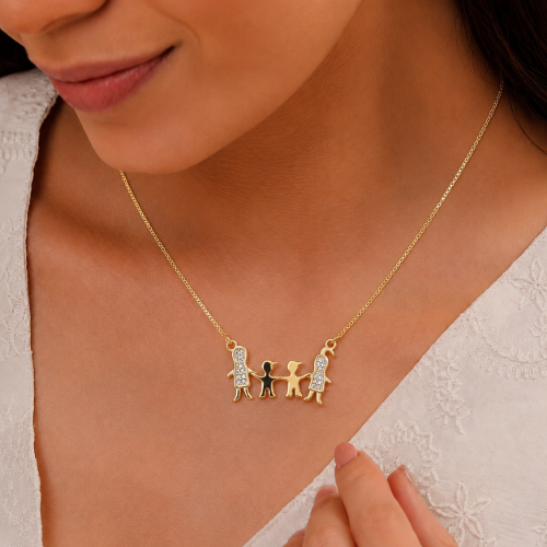 Picture of 925 Silver Family Pendant Necklace (Gold Finish)