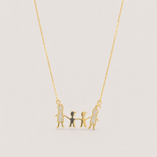 Picture of 925 Silver Family Pendant Necklace (Gold Finish)