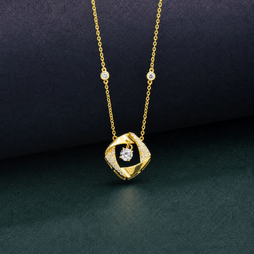Picture of 925 Silver Geometric Solitaire Pendant Necklace